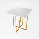 Mesa Quadrada Industrial 70cm Dourada Tampo Madeira Branco