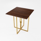 Mesa Quadrada Industrial 70cm Dourada Tampo Madeira Imbuia