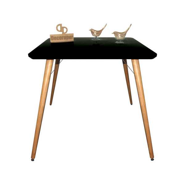 Mesa Quadrada Laqueada Com Vidro Sala De Jantar 120cm - Preta