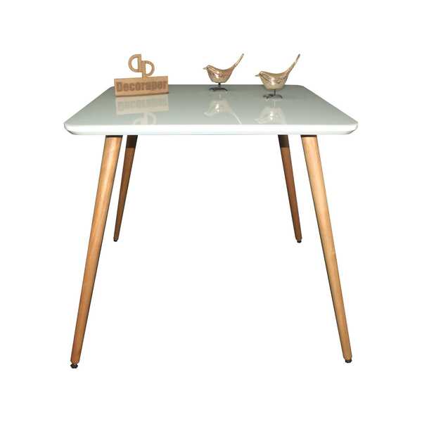 Mesa Quadrada Laqueada Com Vidro Sala De Jantar 70cm - Off Wh