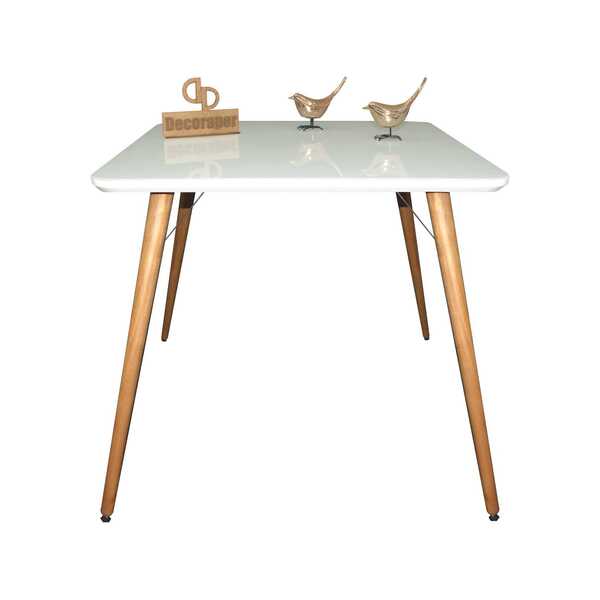 Mesa Quadrada Laqueada Com Vidro Sala De Jantar 80cm - Branco