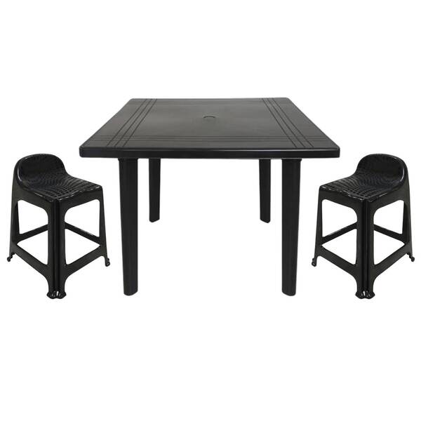 Mesa Quadrada Plástico Desmontável 90cm Preta + 2 Banquetas C