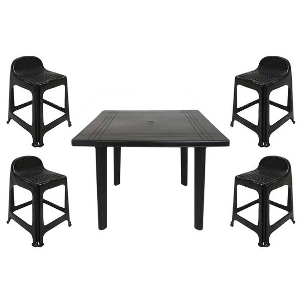 Mesa Quadrada Plástico Desmontável 90cm Preta + 4 Banquetas C