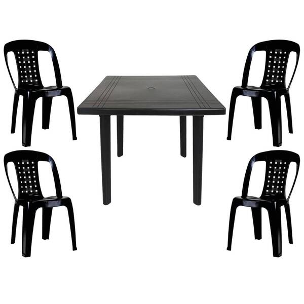 Mesa Quadrada Plástico Desmontável 90cm Preta + 4 Cadeiras Vi