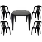 Mesa Quadrada Plástico Monobloco 70cm Preta + 4 Cadeiras Vime