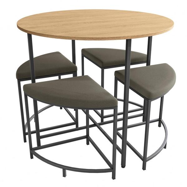 Mesa Redonda 4 Bancos 90x76 Cm Li038 Freijo Preto Fosco Kpb