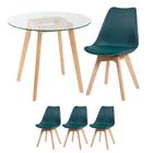 Mesa Redonda 80cm + 3 Cadeiras Verde Escuro Verde-escuro