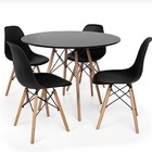 Mesa Redonda 90cm Com 4 Cadeiras Eames Eiffel Pés De Madeira