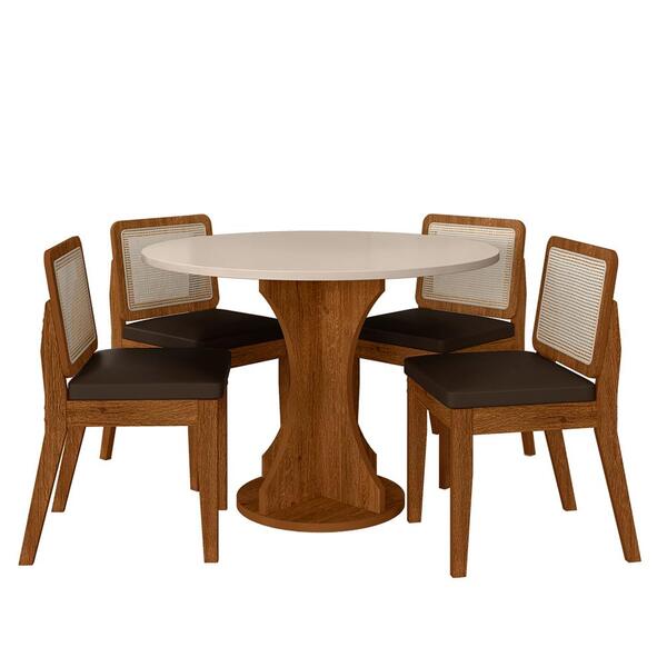 Mesa Redonda C/4 Cadeiras Sextavada Cali Freij/off/corino Mar