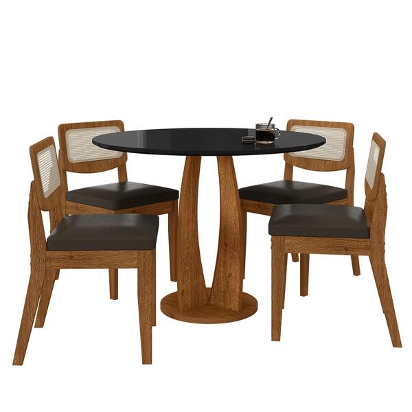 Mesa Redonda Camogli 4 Cadeiras Sextavadas Freijó/pto/corin M