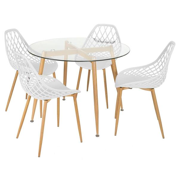 Mesa Redonda Com Tampo De Vidro 100 Cm + 4 Cadeiras Clarice C