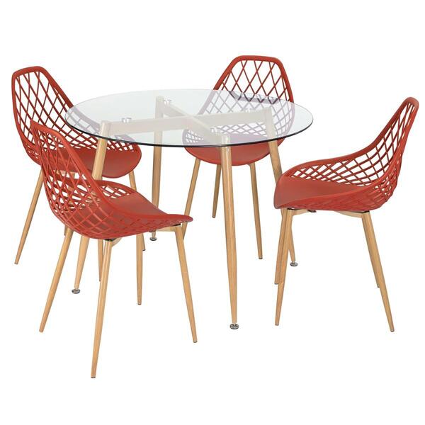 Mesa Redonda Com Tampo De Vidro 100 Cm + 4 Cadeiras Clarice C