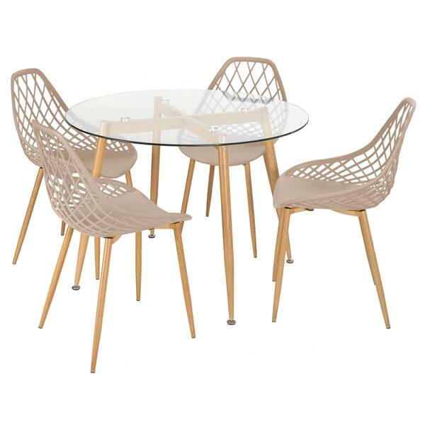 Mesa Redonda Com Tampo De Vidro 100 Cm + 4 Cadeiras Clarice C