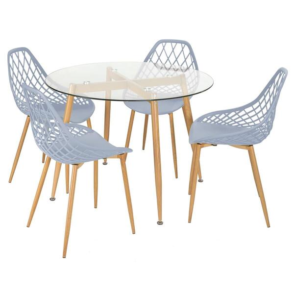 Mesa Redonda Com Tampo De Vidro 100 Cm + 4 Cadeiras Clarice C