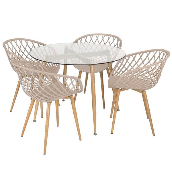 Mesa Redonda Com Tampo De Vidro 100 Cm + 4 Cadeiras Clarice N