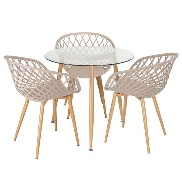 Mesa Redonda Com Tampo De Vidro 80 Cm + 3 Cadeiras Clarice Ne