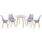 Mesa Redonda Com Tampo De Vidro 80 Cm + 4 Cadeiras Leda