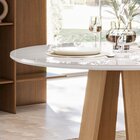 Mesa Redonda Com Tampo De Vidro Moderno Mel/off White