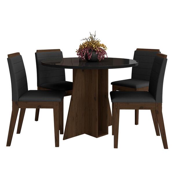 Mesa Redonda Com Vidro 4 Cadeiras Bélgica Imbuia/preto/preto
