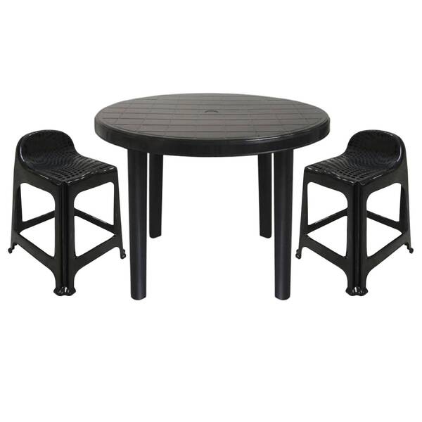 Mesa Redonda Desmontável De Plástico 94cm Preta + 2 Banquetas