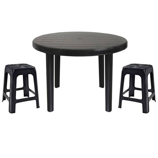 Mesa Redonda Desmontável De Plástico 94cm Preta + 2 Banquetas