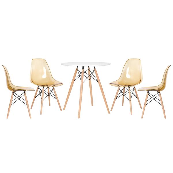 Mesa Redonda Eames 70 Cm Branco + 4 Cadeiras Eiffel Dsw Ambar