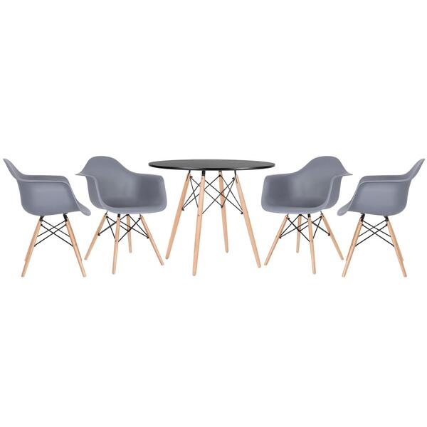 Mesa Redonda Eames 90 Cm + 4 Cadeiras Eiffel Daw Cinza Escuro