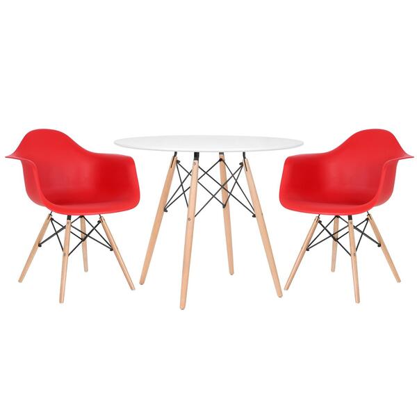 Mesa Redonda Eames 90 Cm Branco + 2 Cadeiras Eiffel Daw Verme