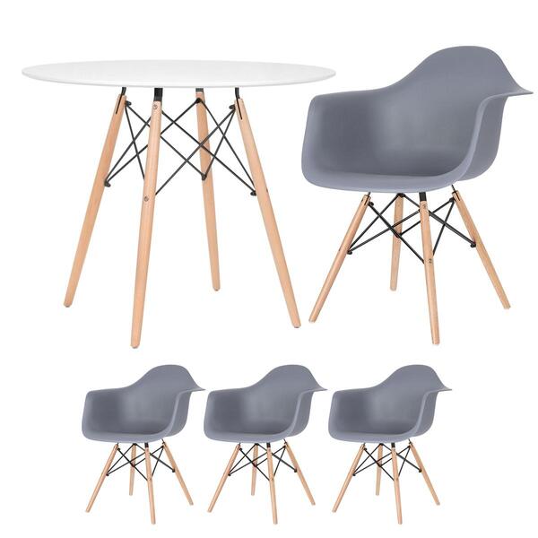 Mesa Redonda Eames 90 Cm Branco + 3 Cadeiras Eiffel Daw Cinza