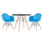 Mesa Redonda Eames 90 Cm Preto + 2 Cadeiras Eiffel Daw Azul C