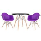 Mesa Redonda Eames 90 Cm Preto + 2 Cadeiras Eiffel Daw Roxo