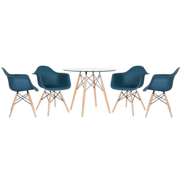 Mesa Redonda Eames 90 Cm Preto + 4 Cadeiras Eiffel Daw Azul P