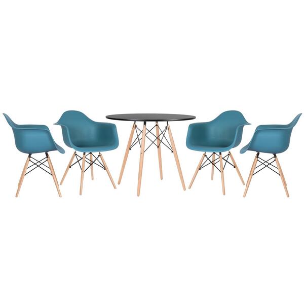 Mesa Redonda Eames 90 Cm Preto + 4 Cadeiras Eiffel Daw Turque