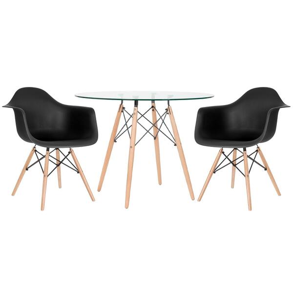 Mesa Redonda Eames Com Tampo De Vidro 100 Cm + 2 Cadeiras Eif