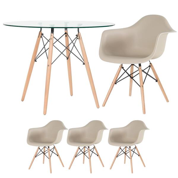 Mesa Redonda Eames Com Tampo De Vidro 100 Cm + 3 Cadeiras Eif