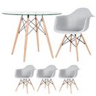 Mesa Redonda Eames Com Tampo De Vidro 100 Cm + 3 Cadeiras Eif