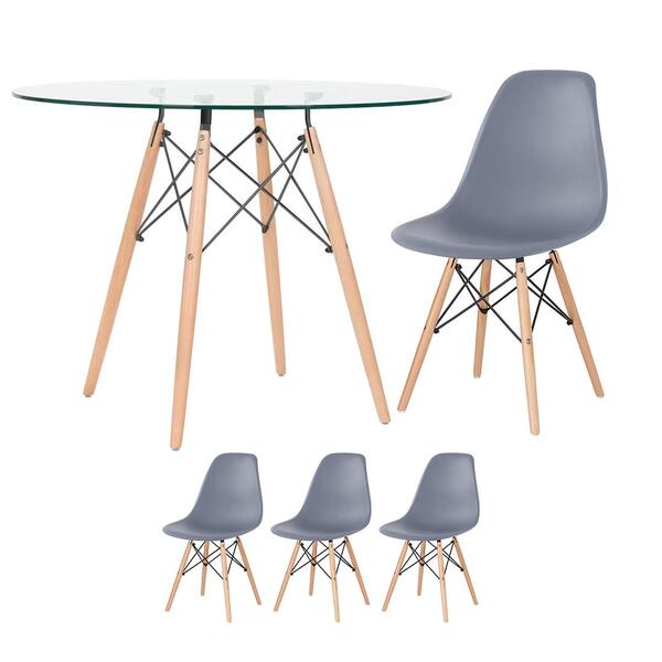 Mesa Redonda Eames Com Tampo De Vidro 100 Cm + 3 Cadeiras Eif