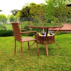 Mesa Redonda Em Alumínio  Fibra Sintética E Tampo De Vidro -