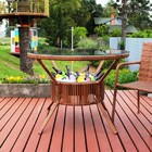 Mesa Redonda Em Alumínio  Fibra Sintética E Tampo De Vidro -