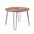 Mesa Redonda Em Madeira E Alumínio Polido  Prata