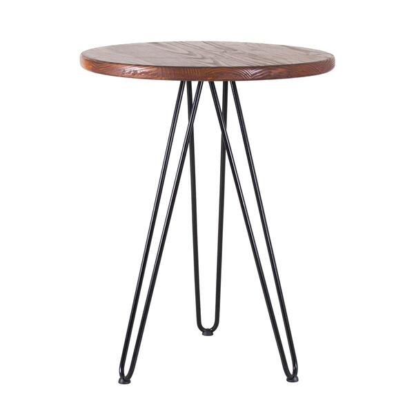 Mesa Redonda Hairpin - 60 Cm - Tampo De Madeira Escura