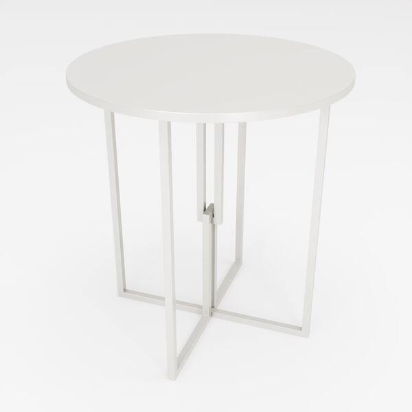 Mesa Redonda Industrial 80cm Branca Tampo Madeira Branco