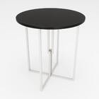 Mesa Redonda Industrial 80cm Branca Tampo Madeira Preto