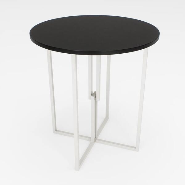 Mesa Redonda Industrial 80cm Branca Tampo Madeira Preto