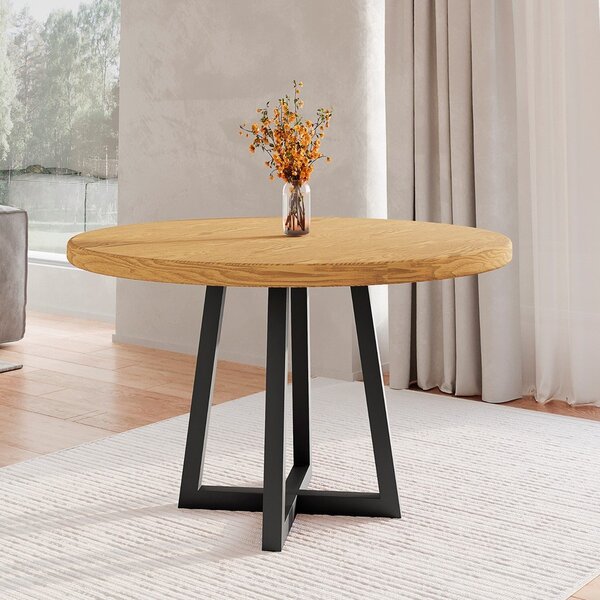 Mesa Redonda Madeira Maciça E Aço Para Sala De Jantar Industr