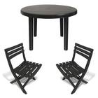 Mesa Redonda Plástico Desmontável 94cm Preta + 2 Cadeiras Dob