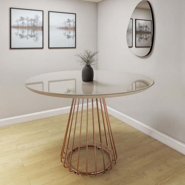 Mesa Redonda Tampo Laqueado Com Vidro 4 Lugares Aço Argus Yes