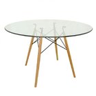 Mesa Redonda Tampo Vidro E Base Madeira Eiffel  Móveis Vidro