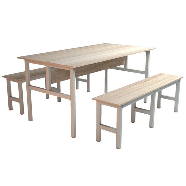 Mesa Refeitório 6 Lugares com 2 Bancos Metal Wood Design Fres