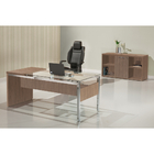 Mesa Reta Com Vidro Para Escritório Tampo Madeira